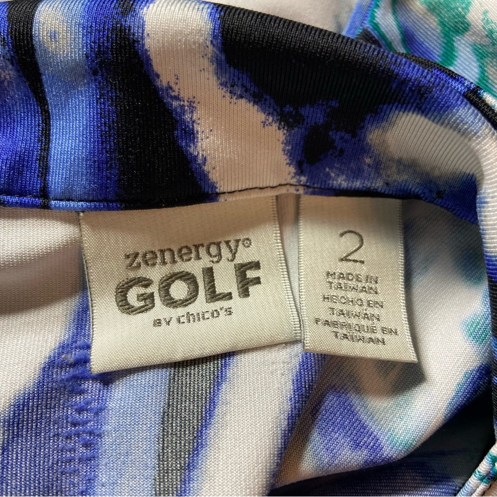 Chicos Sz 2 Zenergy Golf Abstract Polo Shirt Blue Women's Animal Print Blue - Picture 8 of 9